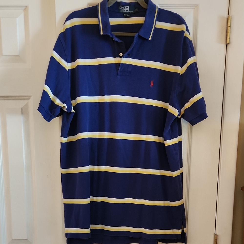 Polo by Ralph Lauren Men's Navy and Yellow Striped Polo